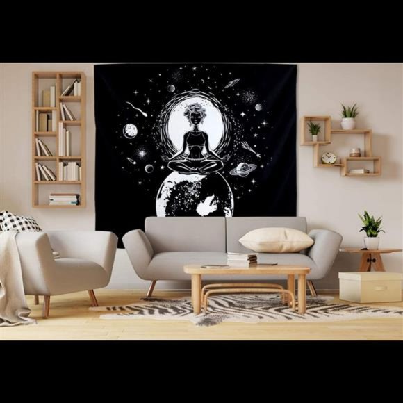 Black White Tapestry Wall Hanging for Bedroom Teen Girl Moon Aesthetic Mystic - Picture 1 of 6